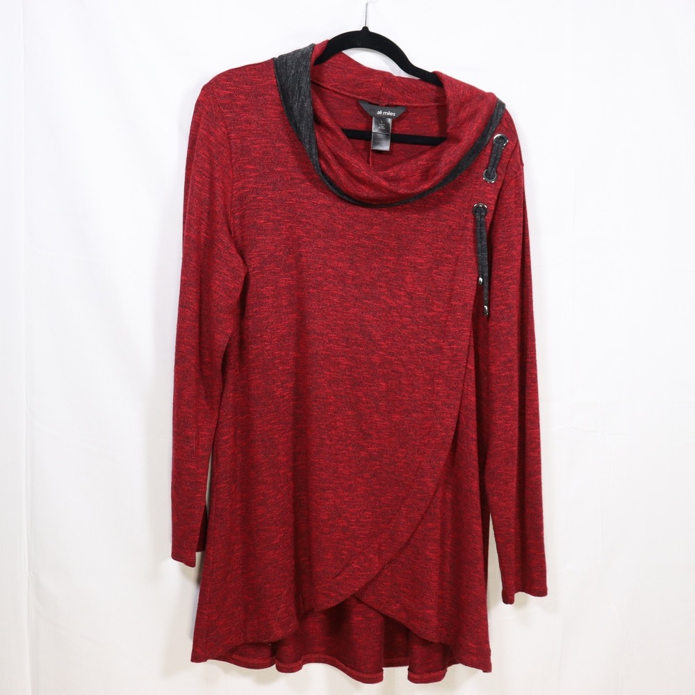 Ali Miles Cowl Neck Tunic Large Red Womens Gorpcore Casual